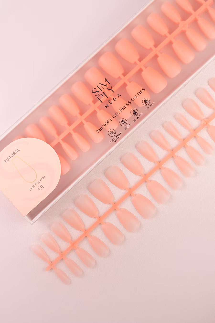 tips soft gel press on coffin corta coral pink Simply Musa